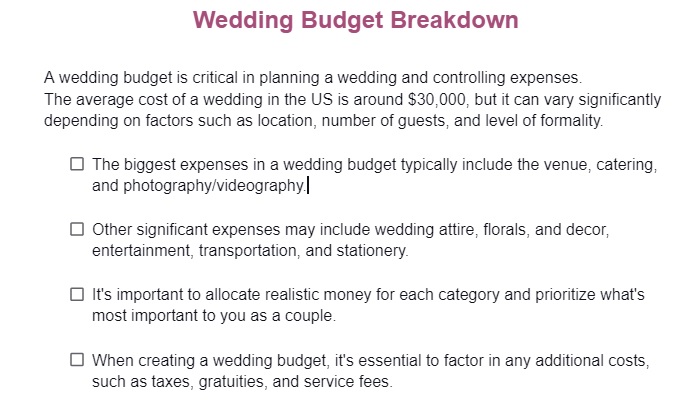 wedding budget breakdown